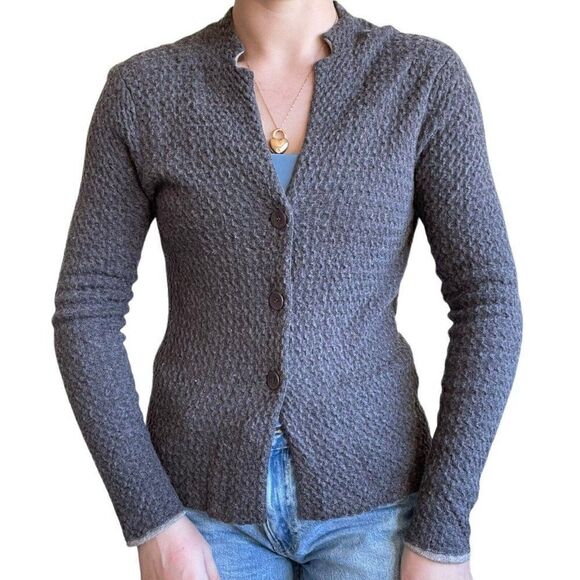 Eileen Fisher Womens Brown Wool Blend Lightweight Textured Cardigan Sz Petite S - Picture 4 of 6